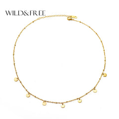 Wild & Free Stainless Steel Round Gold Plated Disc Choker Necklace For Women