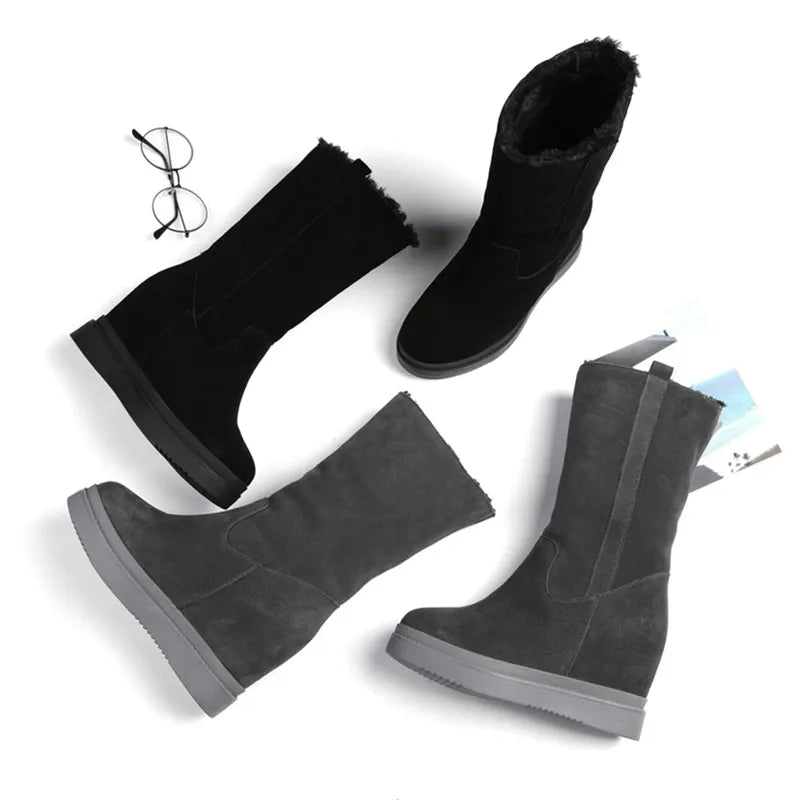 Woman Booties Autumn Winter Leather Casual Wedges High Heels Shoes