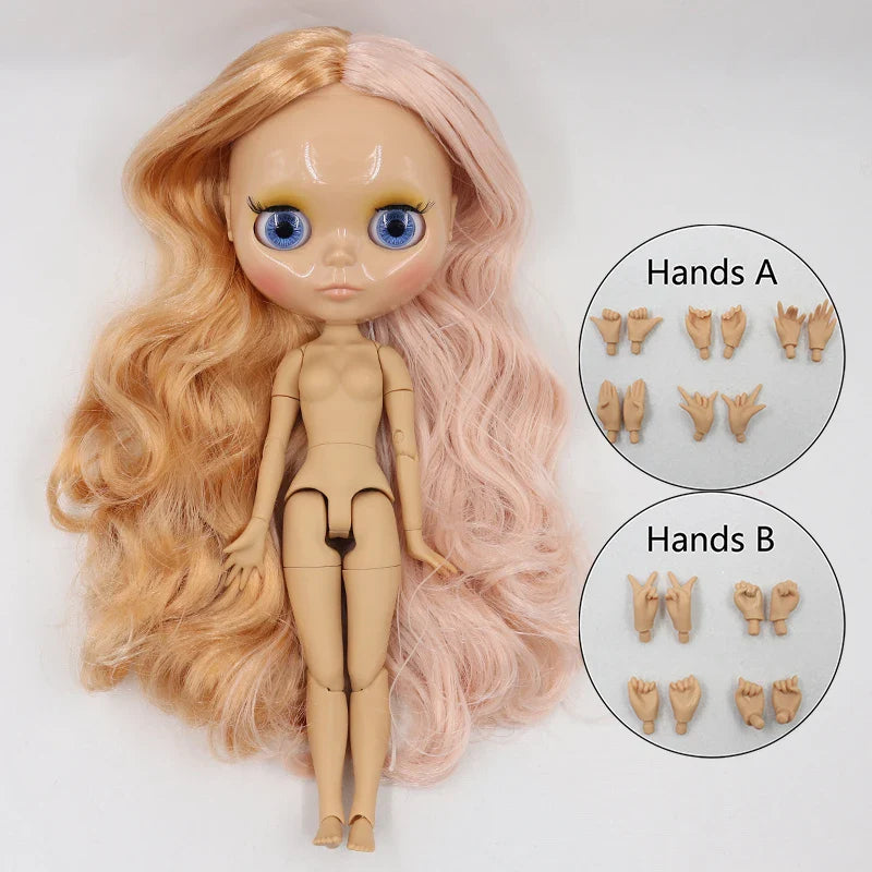 ICY DBS Blyth doll 1/6 bjd joint body tan skin doll glossy face 30cm toy random eyes colors