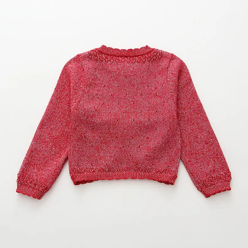 Red Girls Cardigan Sweater Cotton Yellow Open Stitch Girls Jacket Coat Kids Clothes