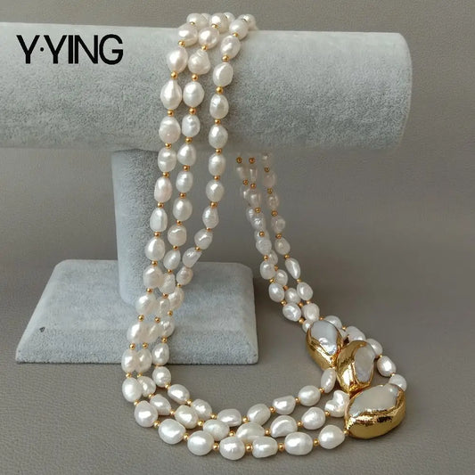 Cultured Baroque Pearl Necklace Keshi Pearl Gold color Plated Connector chokers