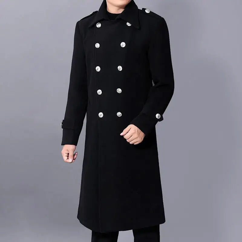 Men Winter Warm Trench Woolen Cloth Coat Mens Double Breasted Slim Casual Jackets