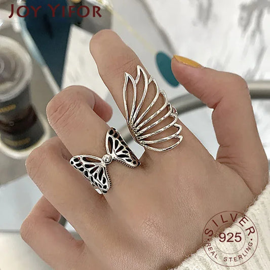 925 Sterling Silver Party Rings Fashion Creative Hollow Butterfly Wings Wedding