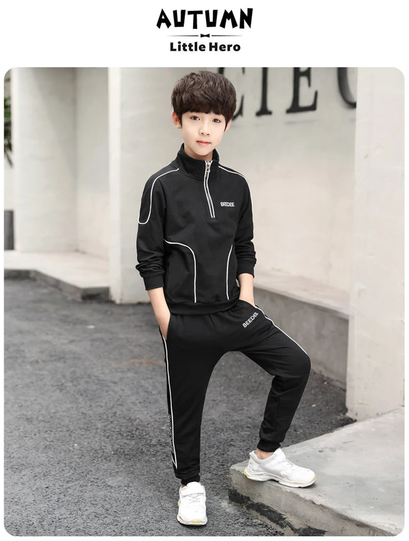 4 5 6 8 10 12 Years Big Boys Clothing Sets Autumn Cotton Long Sleeve Sweatshirt + Pants 2Pcs Kids Sports Suit Teenage Tracksuits