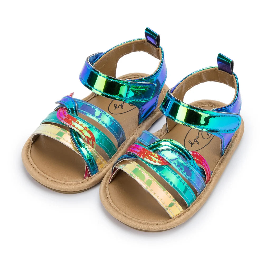 Girl Shoes Girl Sandals Summer Flats PU Flash Star Rubber Sole Anti-Slip Crib