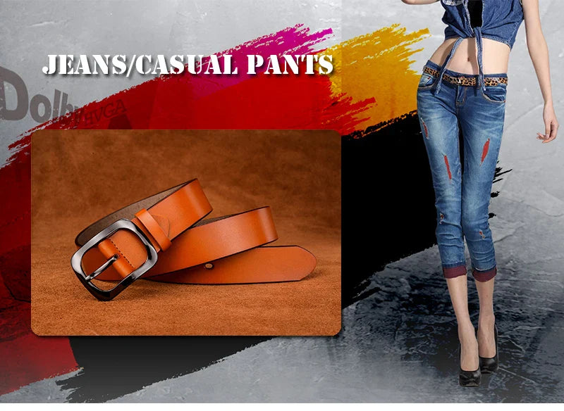 VATLTY 3.2cm Genuine Leather Belt for Women Natural Cowhide Metal Buckle Casual Jeans Trousers Belt Female Waistband Gifts