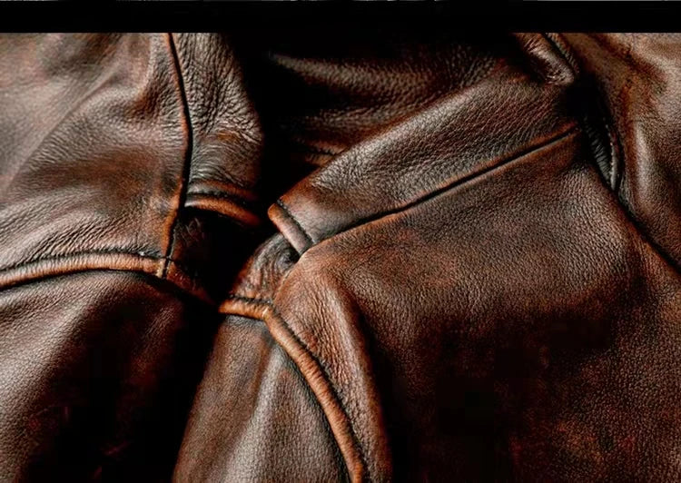 Men Leather Jacket  Swallow Tailed Vintage Motorcycle Top Cowhide Coat