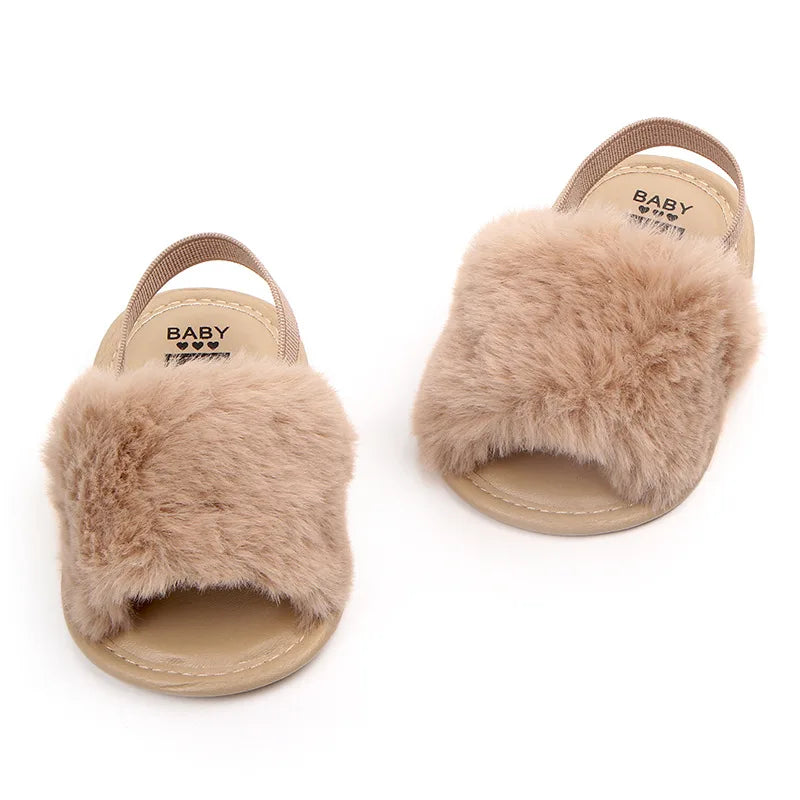 Summer Soft Hair Style Classic Infant Girl Slipper Sandals Breathable Baby Fur Shoes
