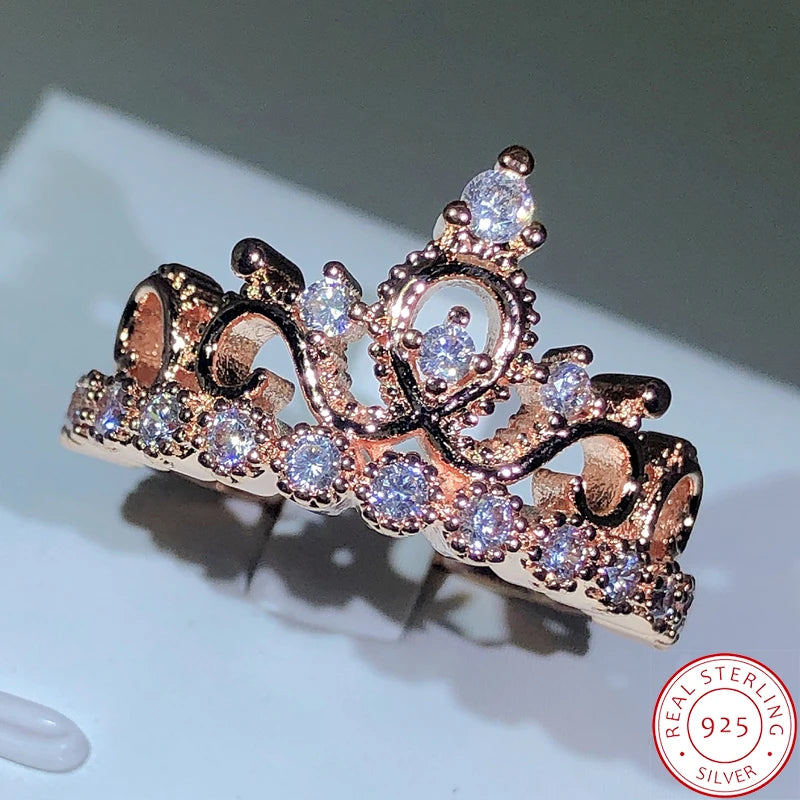 925 silver Birthstone Crown Rings for Women Fashion Zircon Crystal Princess