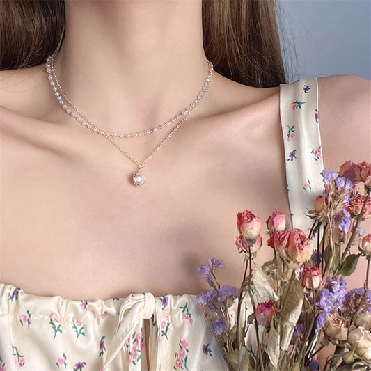 Super Beautiful Pearl Double Necklace Luxury Pearl Pendant