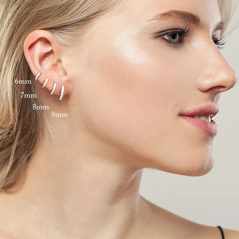 CANNER 6/7/8/9mm Real 925 Sterling Silver Zircon Hoop Earrings for Women Huggie Earring Piercing Earings Jewelry Pendientes