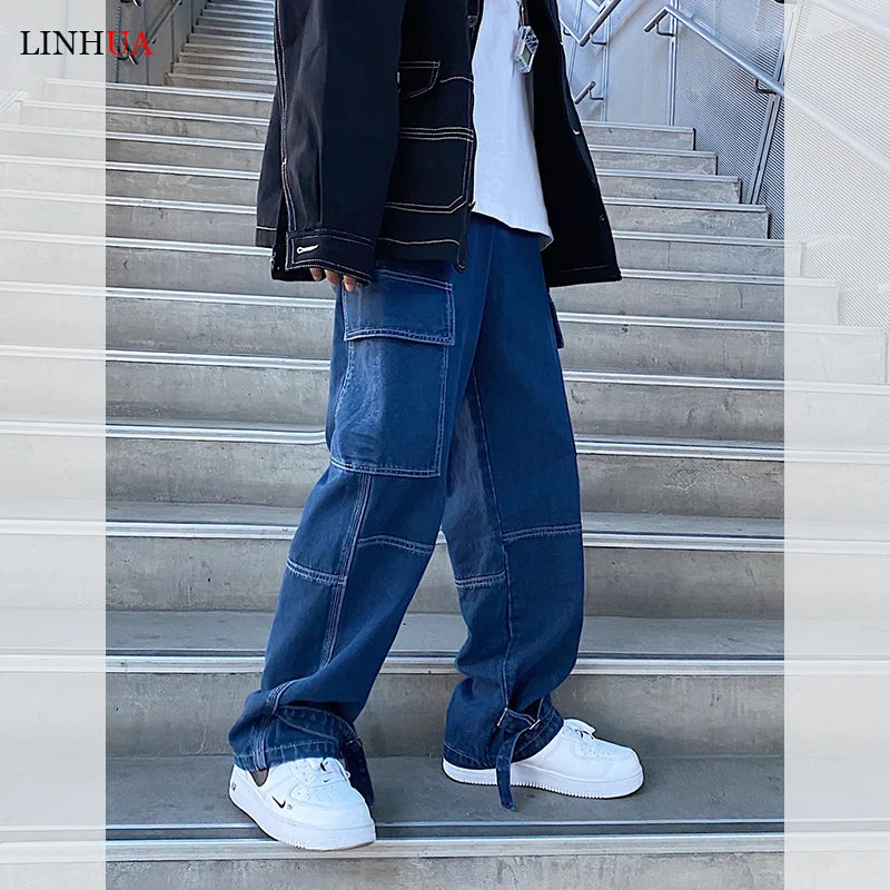 Men Wide Leg Jeans Mens Spring cargo pants Hip Hop Streetwear