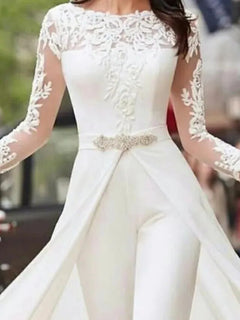 Wedding Jumpsuit Bride Wedding Dresses 2021 Vestidos Elegantes Para Mujer Shealth Long Sleeves Tulle Appliqued Bridal Gown
