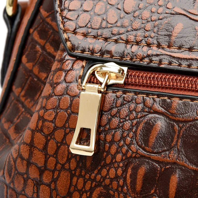 Female Bag Genuine Leather Casual Tote Bags Crocodile Pattern Shoulder