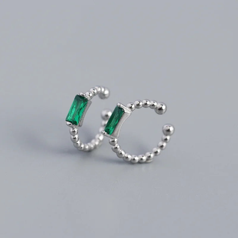 WANTME 925 Sterling Silver Colorful Square Shiny Zircon Beads Piercing Stud Earrings for Women Fashion Gothic Exquisite Jewelry