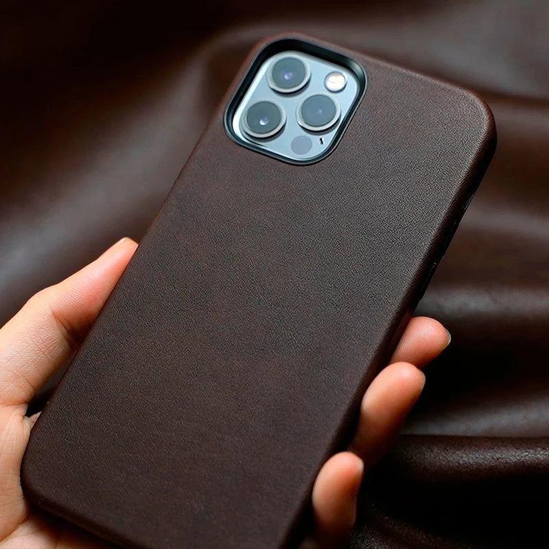 Genuine Leather Case for iPhone 15 Pro Max Business Case for iPhone 14 Pro Max 13 Pro Magnetic Charging Phone Back Cover Men