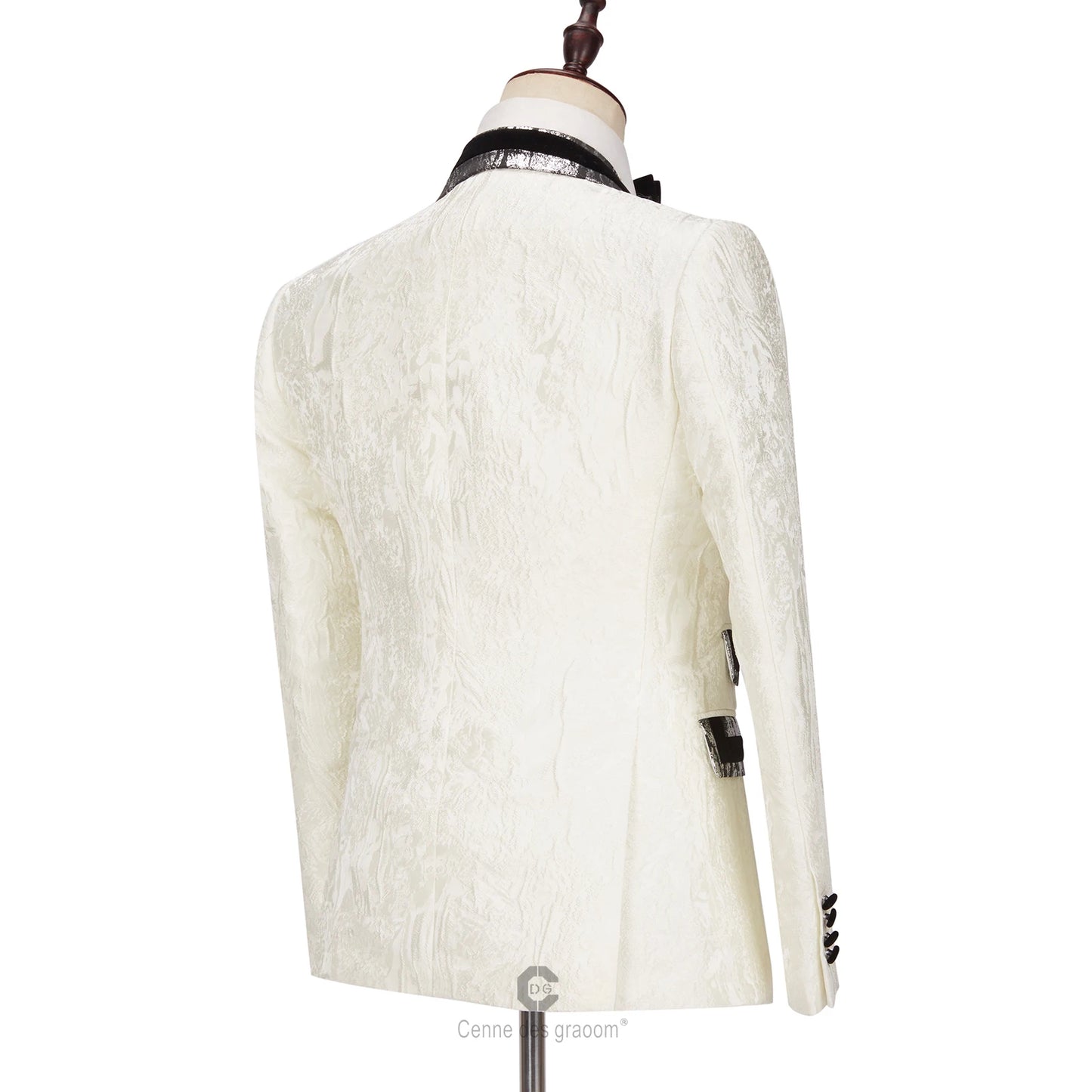 Tuxedo for Mens: Men Suit Two Pieces White Jacquard Tuxedo Tailor-Made