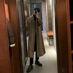 Korean Trend Men's Loose Casual Single-breasted Overcoat Autumn Winter Fashion