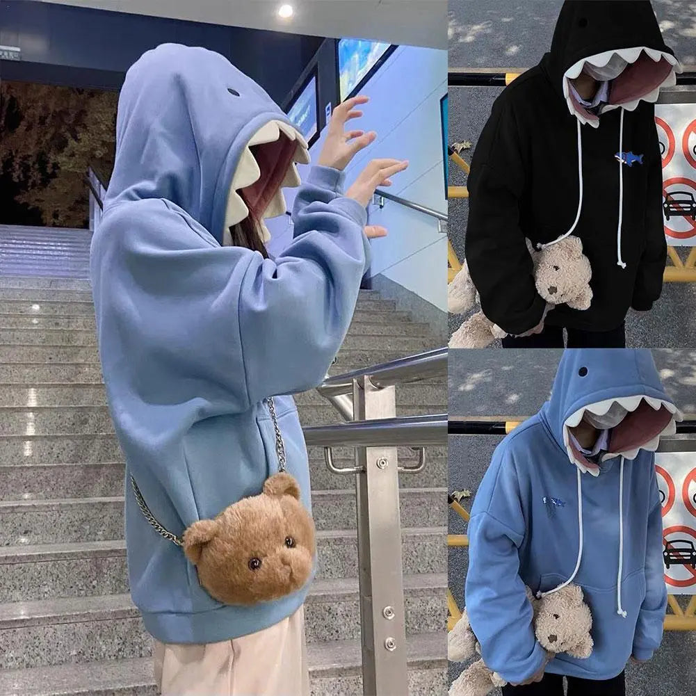 Funny Shark Patchwork Hoodies Man Autumn Kawaii Sweatshirt