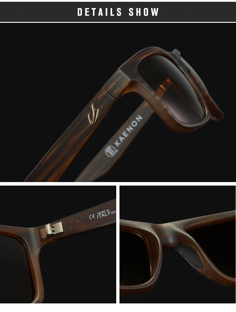 KAENON Square Polarized Sunglasses Men TR90 Flexible Sports Sun Glasses For Women Real Coating Lens With Original Box