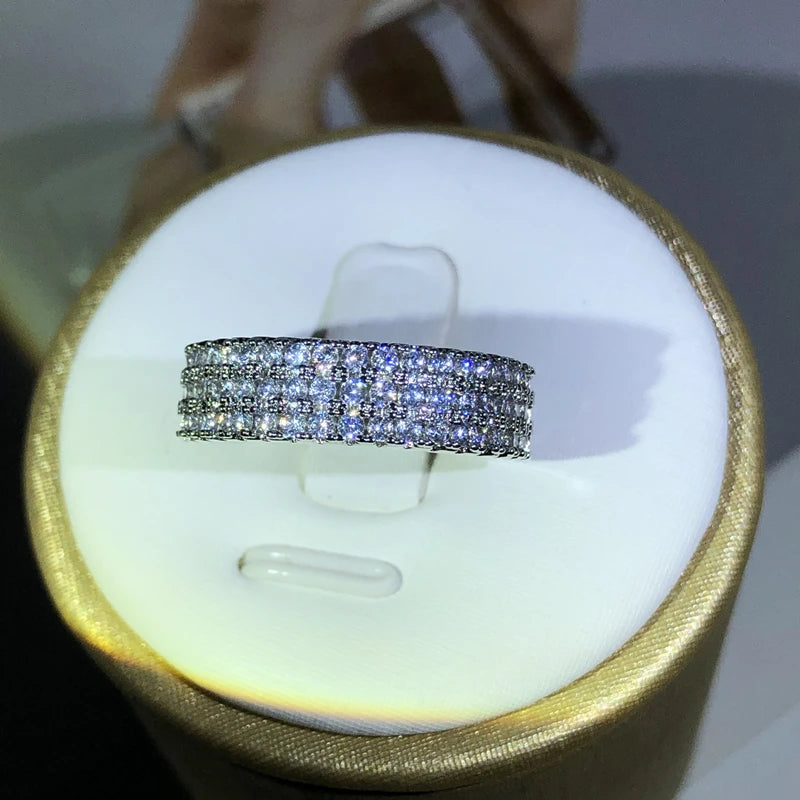 925 Sterling Silver Inlaid With White Zircon Ring Fashion Ladies Half Ring Party