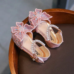 Fashion Style Baby Girl Bow Princess Shoes Pearl Rhinestone Butterfly Sandals For Girls