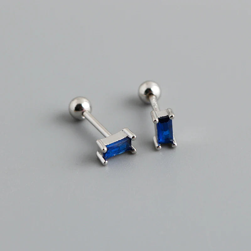 WANTME 925 Sterling Silver Colorful Square Shiny Zircon Beads Piercing Stud Earrings for Women Fashion Gothic Exquisite Jewelry