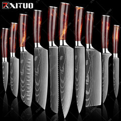 7 Inch Santoku Knife Japanese Laser Damascus Stainless Steel Kitchen Knives