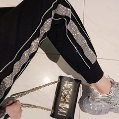 Women's Harem Pants Diamonds Rhinestone Hot Drilling Ladies Sweatpants