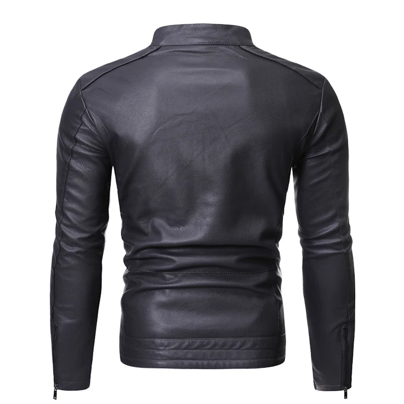 Leather Jacket Men Spring Autumn Coat Motorcycle Biker Slim Fit Outwear Male