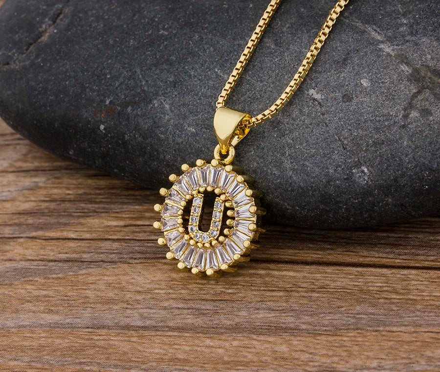 NIdin Hot Sale 2 Colors Initial Letter Pendant 26 Letters Charm Name Necklace Top Quality Copper Zircon Jewelry Birthday Gift