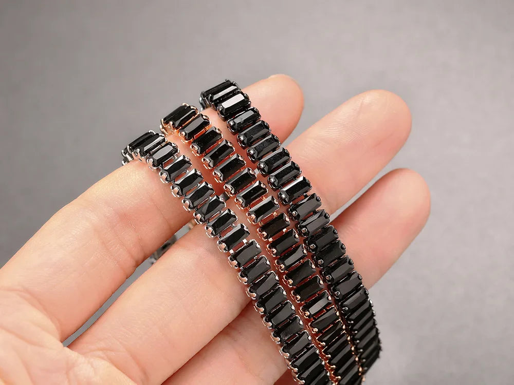 Black Iced Out Crystal Tennis Bracelets For Men Women Rectangle Zirconia Adjustable Chain on Hand Hip Hop Hippie Jewelry DZH051