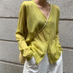 Cardigan Shirt Women Tops Korean Long Sleeve Cardigan Summer Tops V Neck