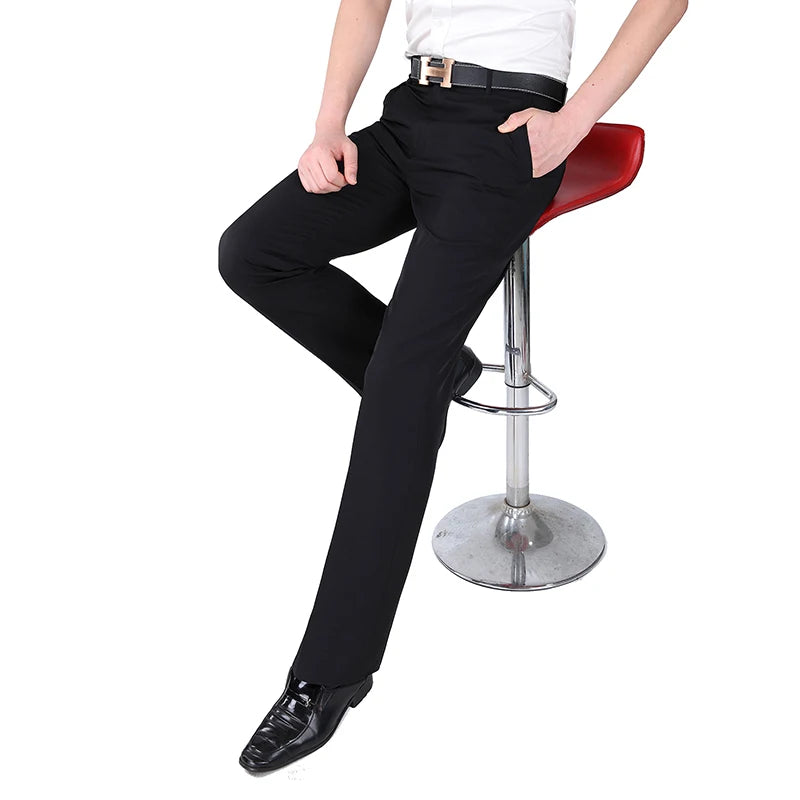 Men Silk Black Dress Pants Formal Social Office Trousers Male Summer Spring