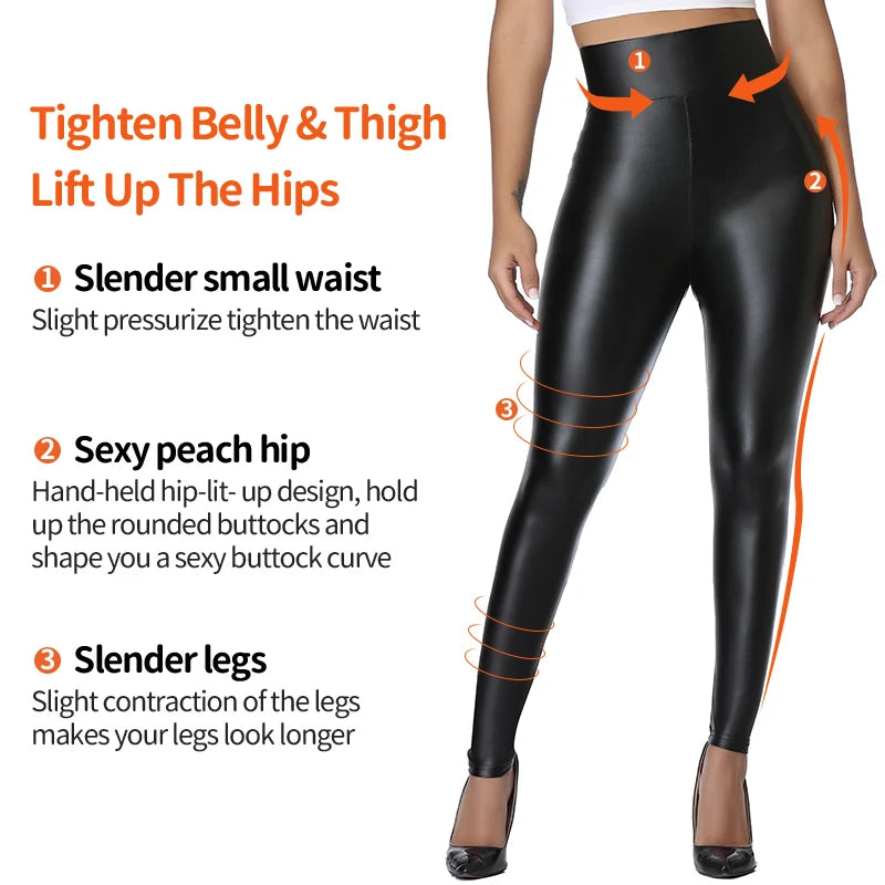 High Waist Faux Leather Leggings Women Thick Non See-through PU Leggings