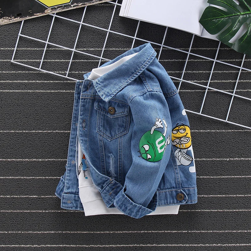Kid Boys Jeans Coats Cartoon m Printed Denim Jackets Blue Baby Girls Children Clothing