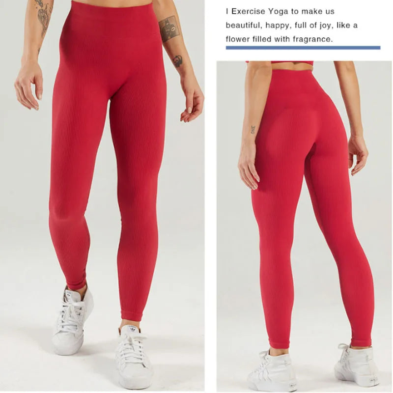 Tossy Ribbed Yoga Leggings Sports Tights Women Seamless Knit Yoga Pants White