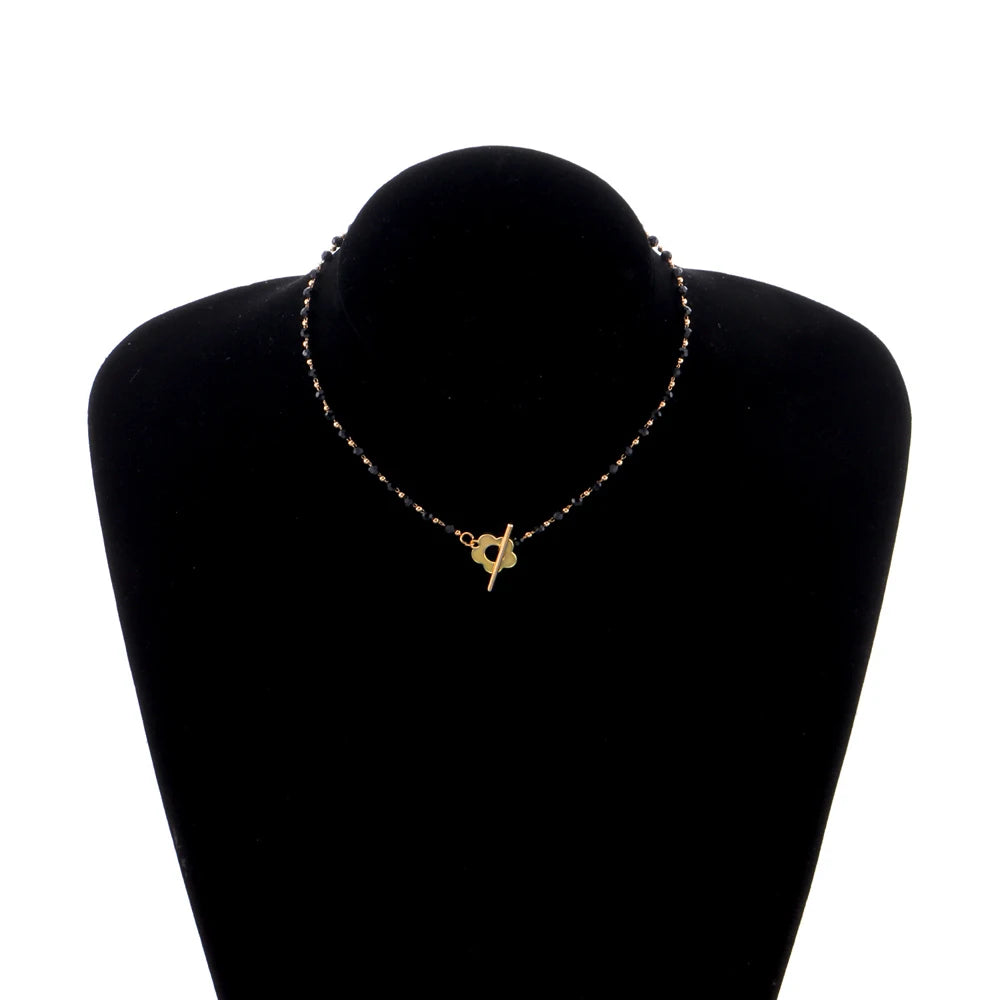 Fashion Luxury Black Crystal Glass Bead Chain Choker Necklace