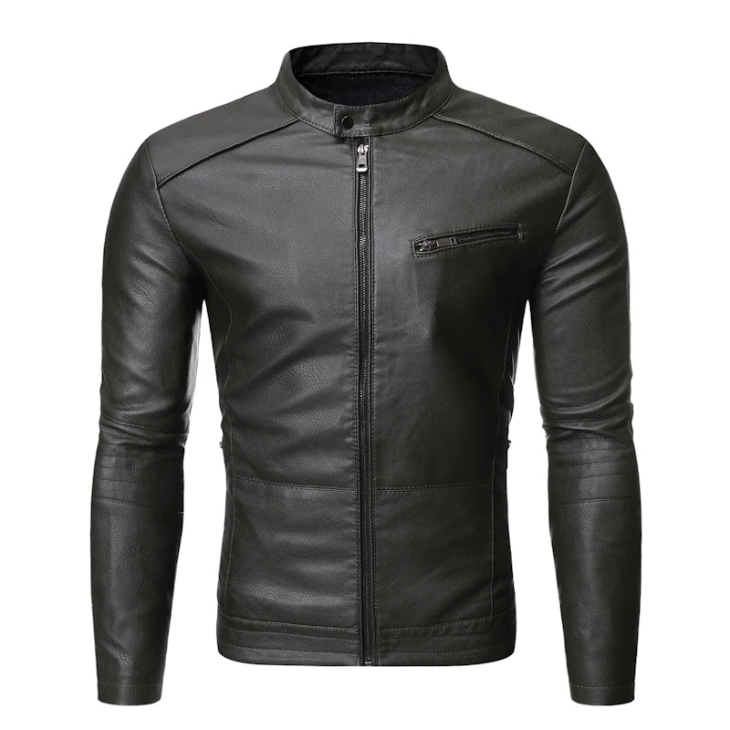 Leather Jacket Men Spring Autumn Coat Motorcycle Biker Slim Fit Outwear Male