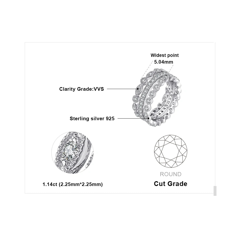 JewelryPalace 3 Pcs 925 Sterling Silver Yellow Rose Gold Band Ring Set Women