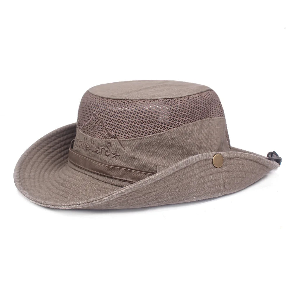 Outdoor Bucket Hat Men Summer Breathable Panama Cap Cotton Jungle Fishing Mesh