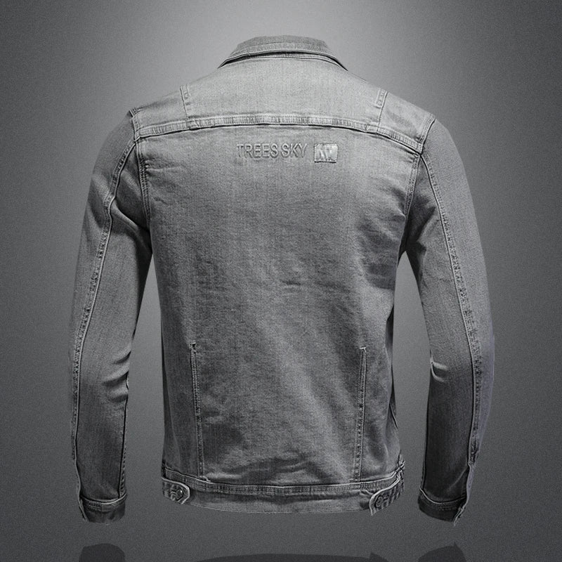 Fashion Denim Jacket Men Cotton Turn Down Collar Casual Mens Denim Coat