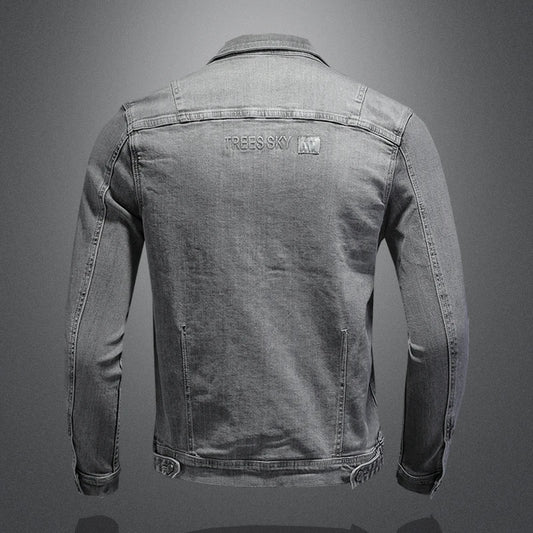 Fashion Denim Jacket Men Cotton Turn Down Collar Casual Mens Denim Coat