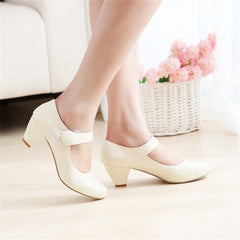 Casual Yellow Low Heeled Mary Janes Shoes Woman Fashion Comfortable Short Heel