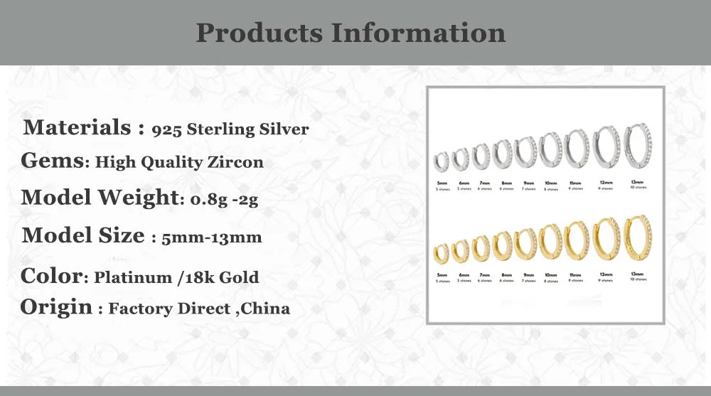 ANDYWEN 925 Sterling Silver Gold Zircon CZ 5mm 6mm 7mm 8mm To 13mm Huggies Hoops Piercing Pendiente Clips Luxury Fine Jewelry