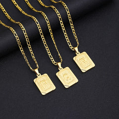 Initial Letter Pendant Necklace Stainless Steel Golden Cuban Chain A-Z Alphabet