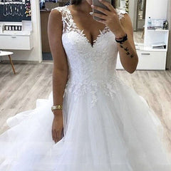 Ball Gown Wedding Dress With Tiered Tulle Skirt White Customize Bride Dress