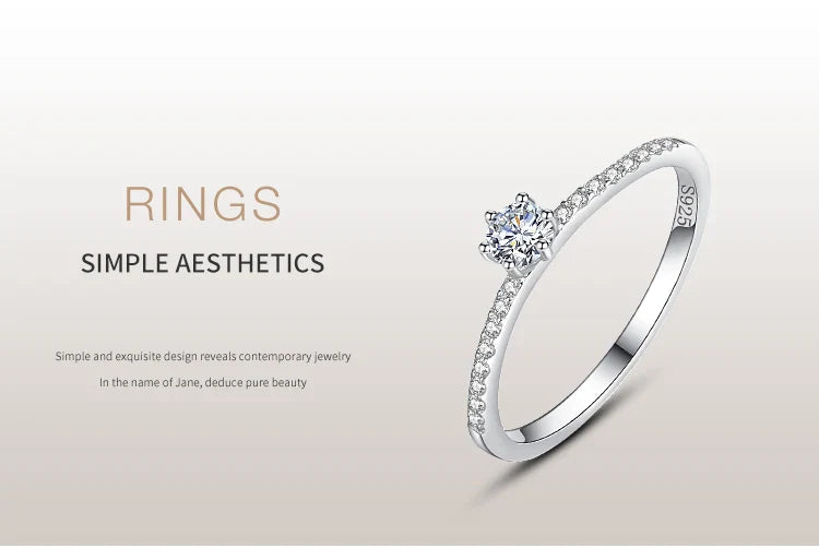 Ailmay Real 925 Sterling Silver Simple Sparkling Round Clear Zircon Ring For Women Classic Luxury Wedding Accessories Jewelry