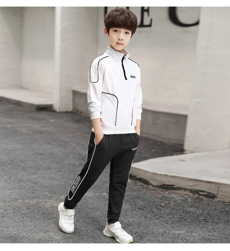 4 5 6 8 10 12 Years Big Boys Clothing Sets Autumn Cotton Long Sleeve Sweatshirt + Pants 2Pcs Kids Sports Suit Teenage Tracksuits