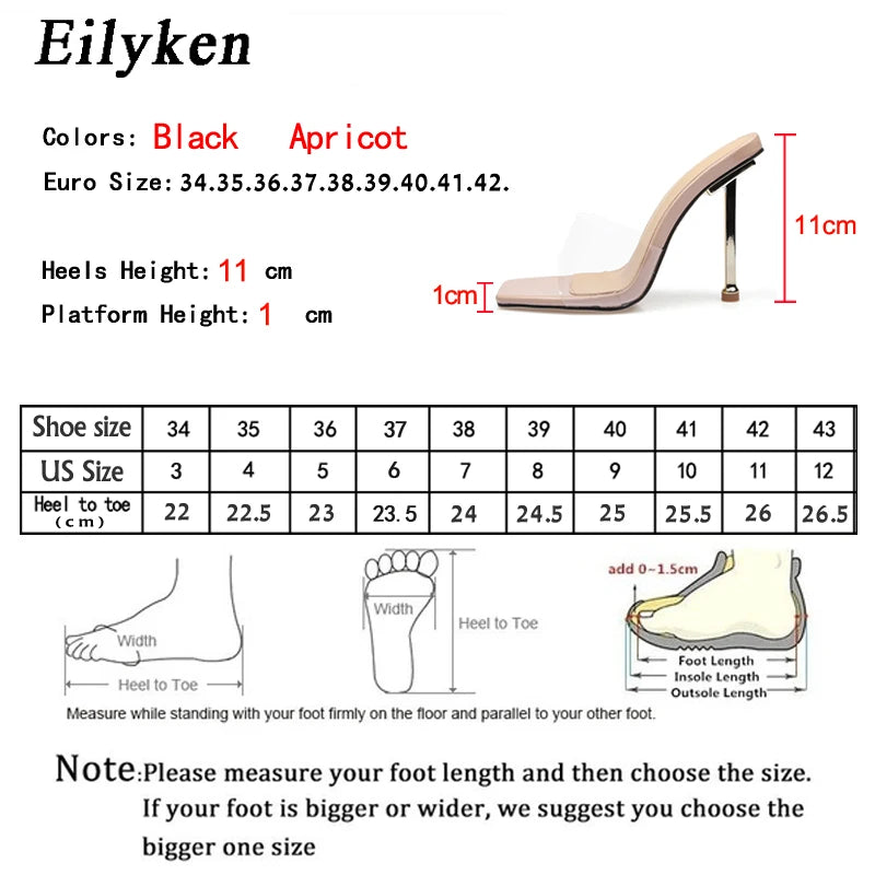 Eilyken Summer Women Slippers Outdoor Clear PVC Transparent Jelly Sandals Fashion Open Toe Thin High Heels Party Ladies Shoes